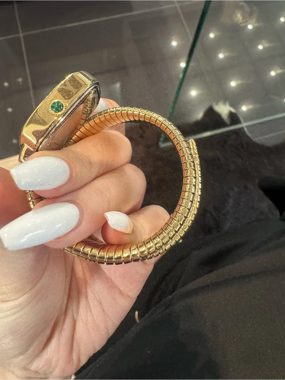 Colleen Lopez Yellow Gold-Tone Tubogas Coil Wrap Watch with Green Malachite Dial